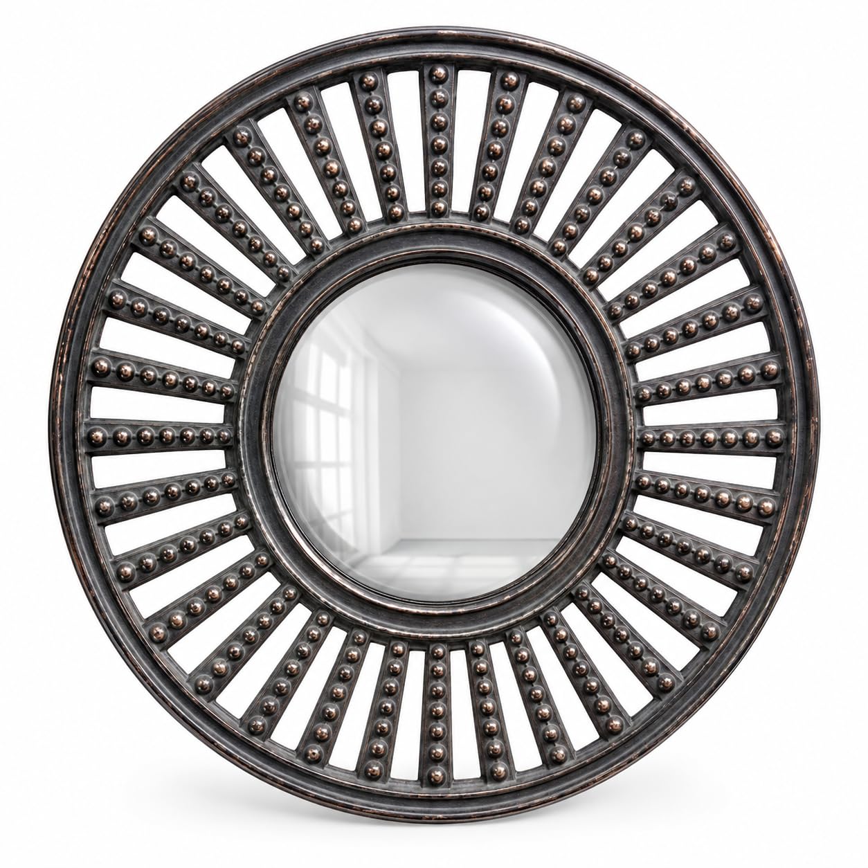 Miroir de sorcière convexe 24,5cm cadre noir vintage