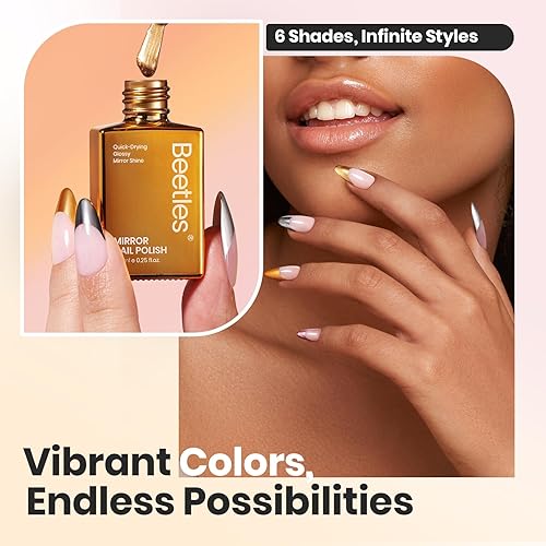 Miniatura 6 de Beetles - Juego de esmaltes de uñas de espejo, 6 colores, de secado rápido y alto brillo, secado al aire de larga duración, para el hogar,