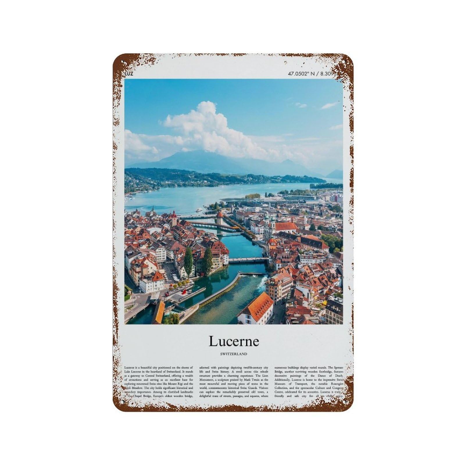 xiaoxiaoshen Lucerne Switzerland City Scenery Wall Decor Art Metal Tin Poster Modern Home Decor Art Home Bar Shop Decorations Vintage Sign 30x20cm