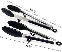 Vista 6 de Pinzas de silicona para freidora de aire, paquete de 2, color negro, silicona de alta calidad, sin BPA, antiadherentes, de acero inoxidable