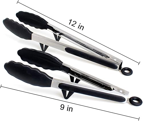 Miniatura 6 de Pinzas de silicona para freidora de aire, paquete de 2, color negro, silicona de alta calidad, sin BPA, antiadherentes, de acero inoxidable, con