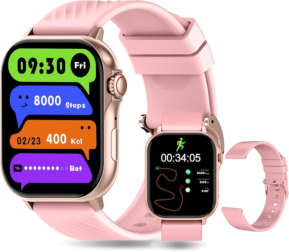 PEJE Smartwatch GPS G08,Tela AMOLED de 2.13", Relogio Smartwatch Feminino e Masculino,100 Esportes,1ATM à rova d'água, Chamada Bluetooth, Compatível com Android iOS.(Rosa)