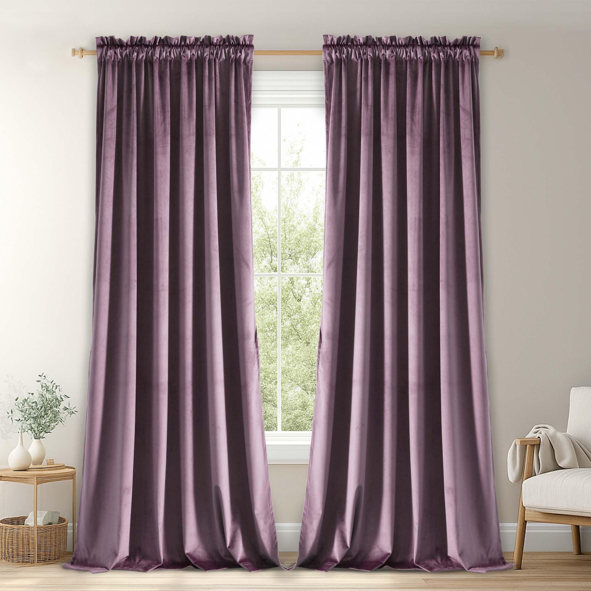 JIUZHEN Cortinas Opacas de Terciopelo Lavanda de 108 Pulgadas de Largo, Suaves, Retro, con Aislamiento térmico y reducción de Ruido y Bolsillo para cortinero, para Sala de Estar, 70 Pulgadas de Ancho