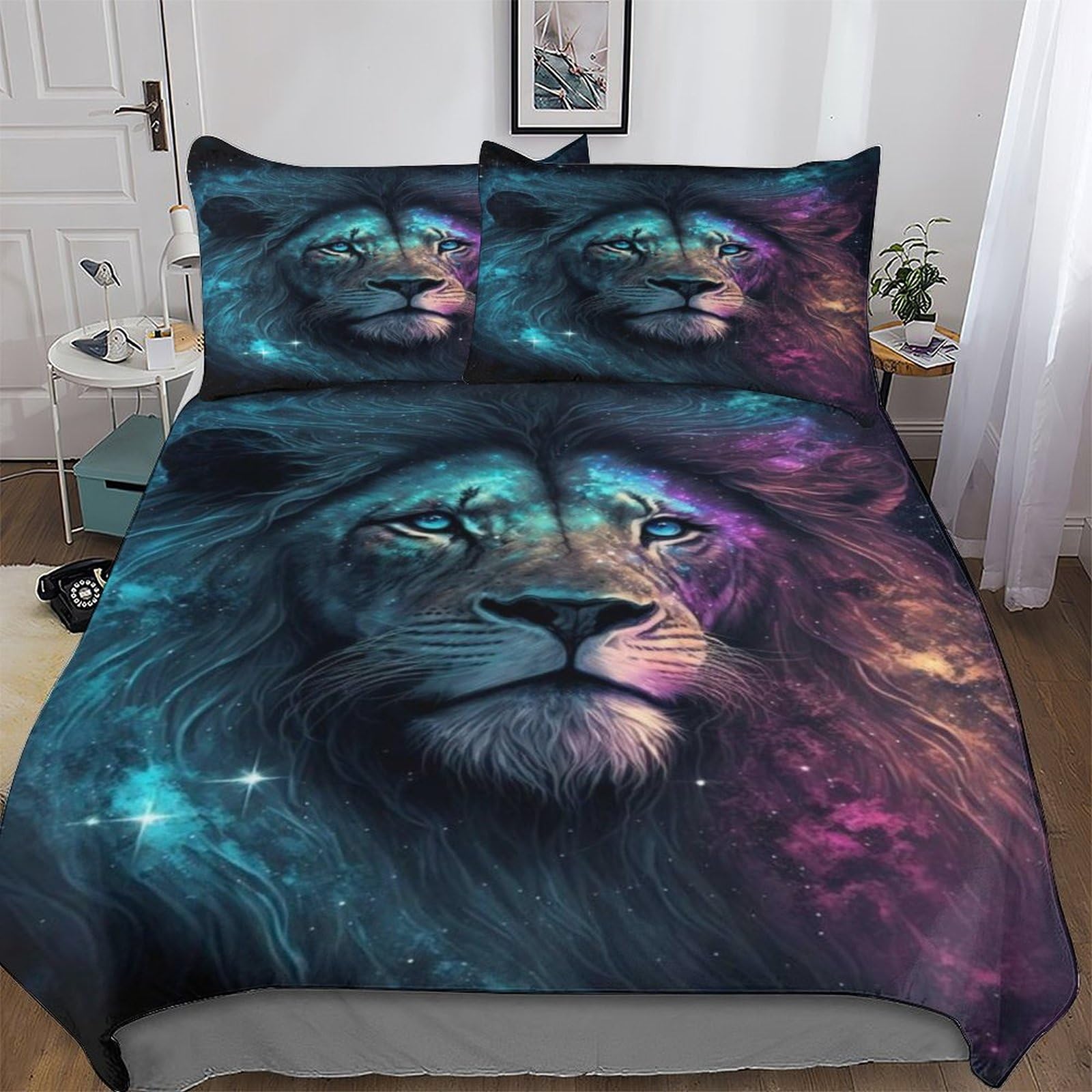 Ensemble housse de couette lion 3D hypoallergénique en microfibre de qualité supérieure