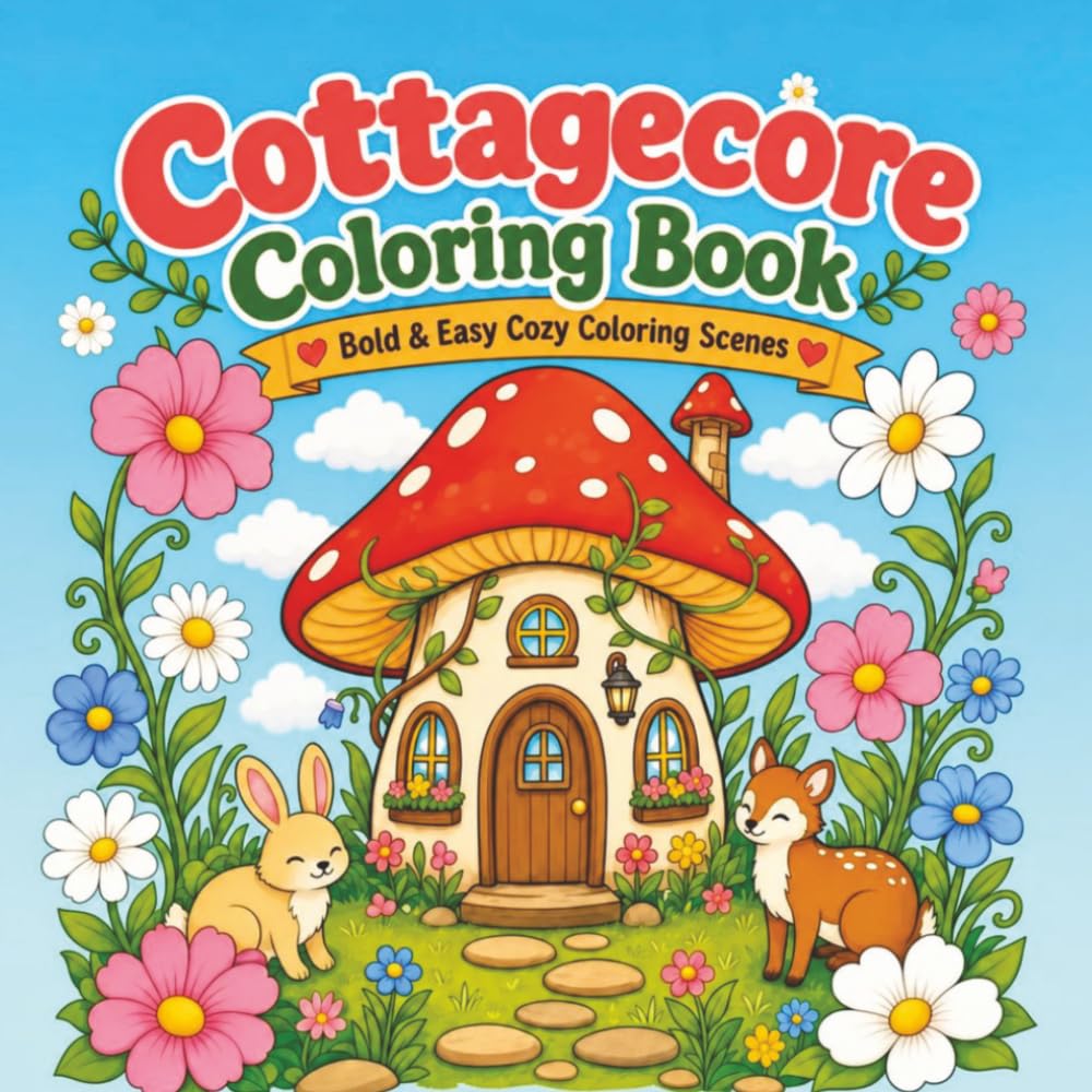 Cottagecore Coloring Book: Bold & Easy Cozy Coloring Scenes