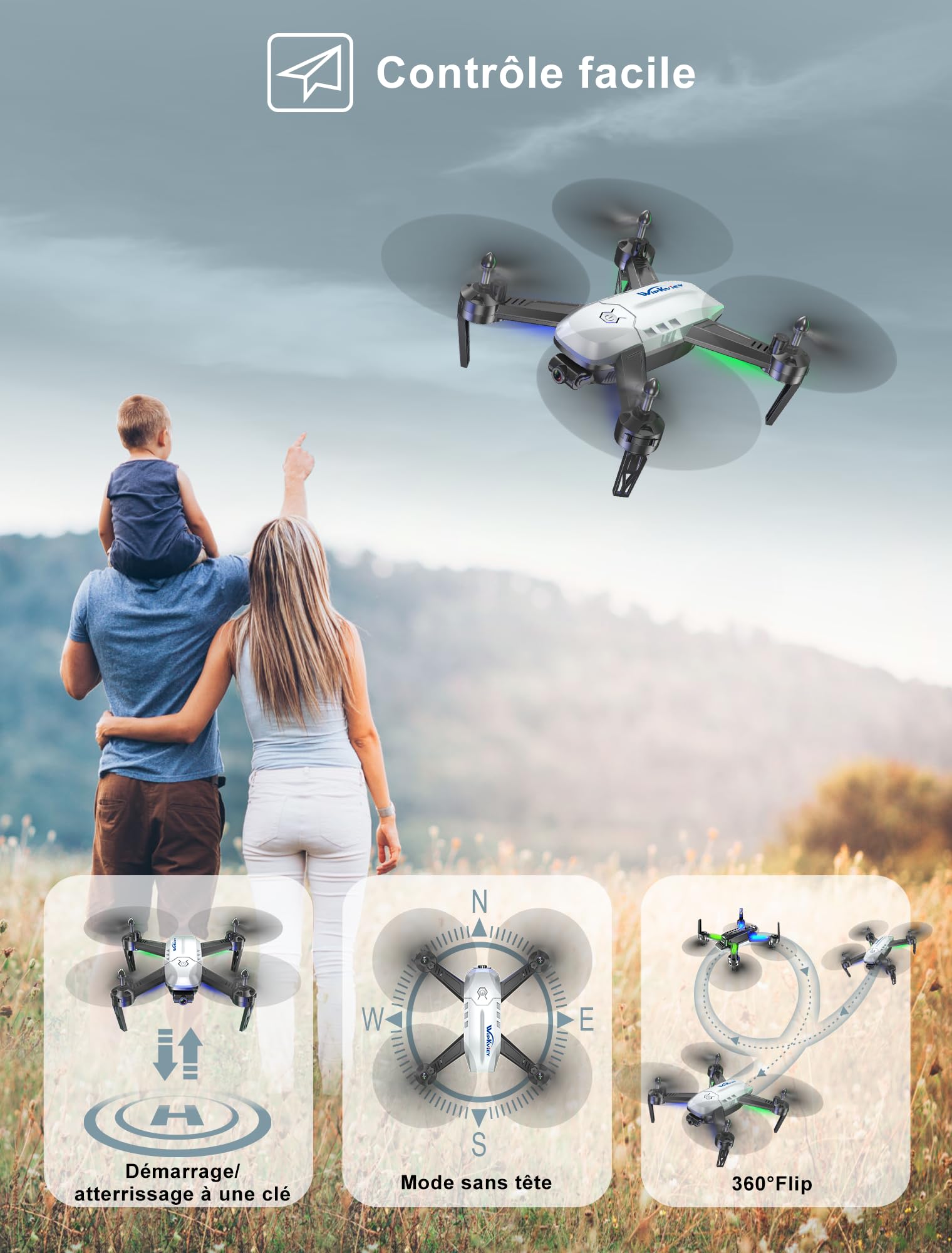 4DRC V9 Drone Avec Caméra 720P WiFi FPV Télécommande WiFi APP, Avec Contrôle Gestuel,Vol De