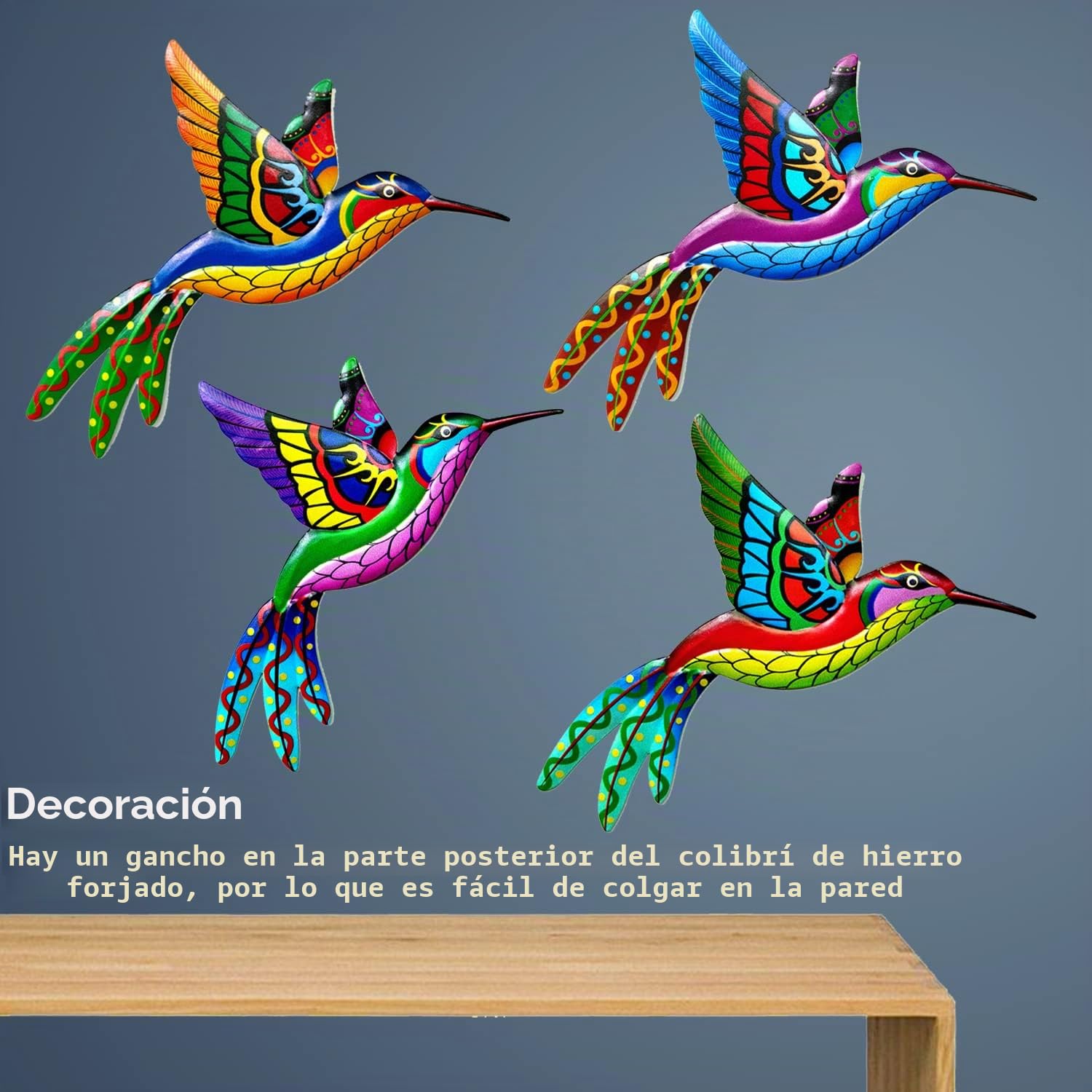 Kyduu 4 piezas Arte de la Pared de colibrí de Pájaros de Metal Esculturas, Adornos Pared Metálicos Jardín, Decoración de arte de pared de Metal