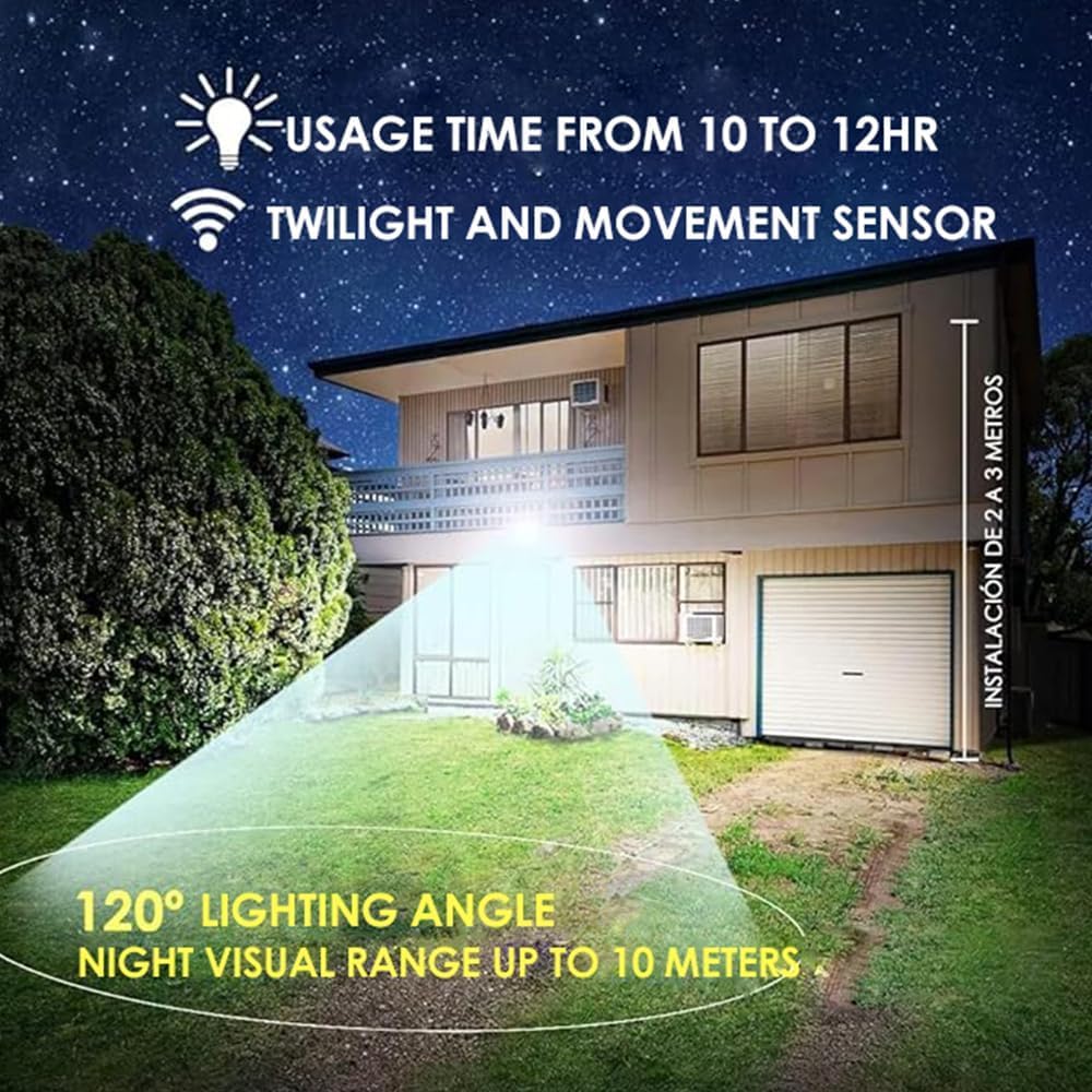 M Ledme - Foco Proyector Led Solar Con Cámara Jeff 300W, luz fría (6000k), Sensor de movimiento/crepuscular, 1080P, Impermeable IP67, 2900lm, Control remoto con App, Para Patio, Jardín, Camino.
