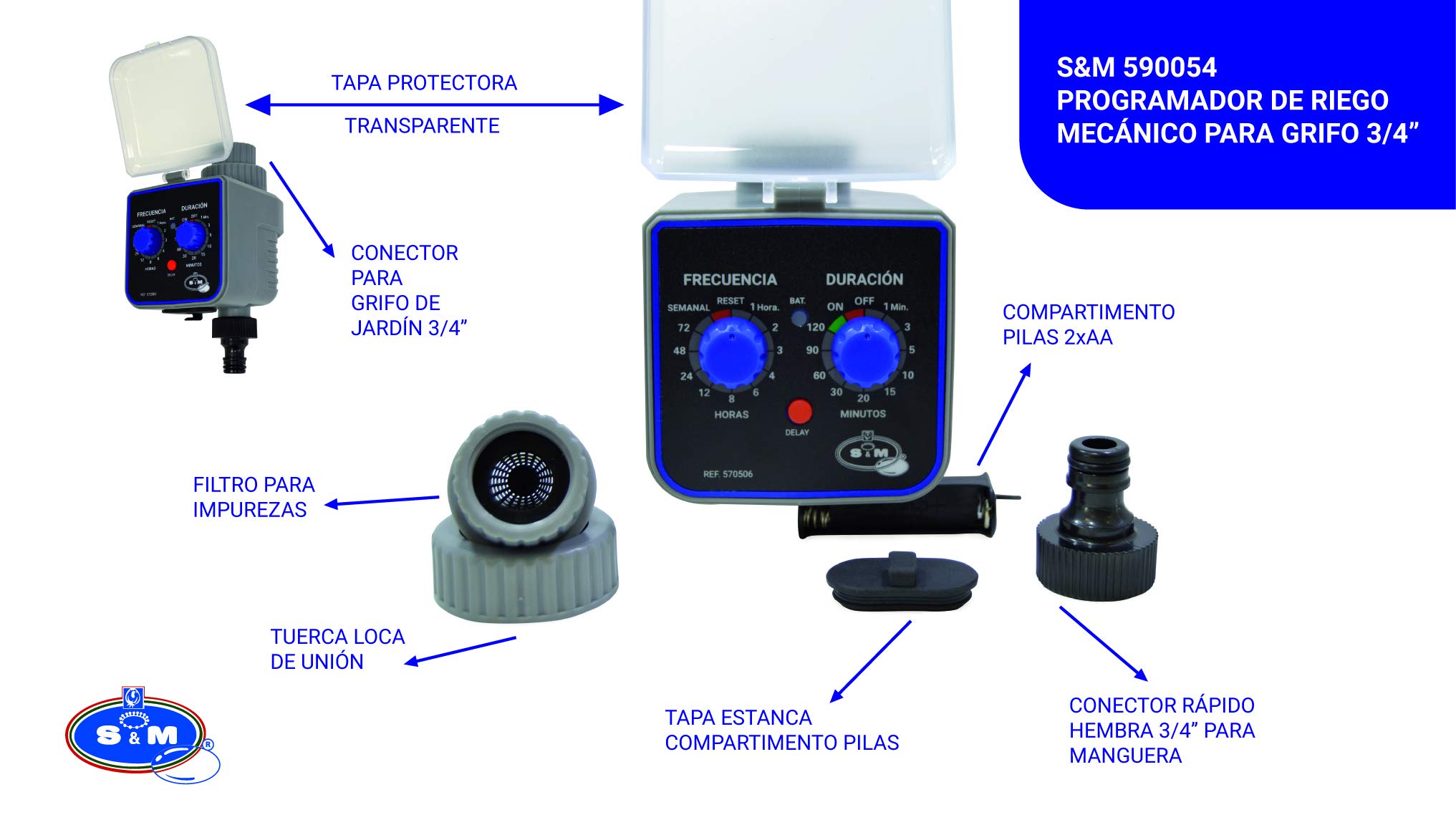 S&M 590054 programmatore di rubinetto a 1 uscita per irrigazione automatica H-M, colore: grigio/nero, 3/4"