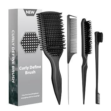 Curl Defining & Detangling Brush Dual-Vented Curly Hair Brush for Wet & Dry Hair with Flexible Bristles Reduces Frizz & Smooths Knots For All Hair Types & Users Black