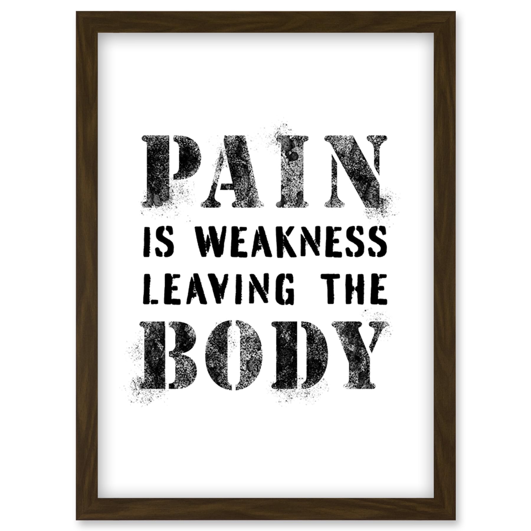 Artery8 Inspirational Gym Decor Wall Art - "Pain Is Weakness Leaving The Body" Framed Print - Brown