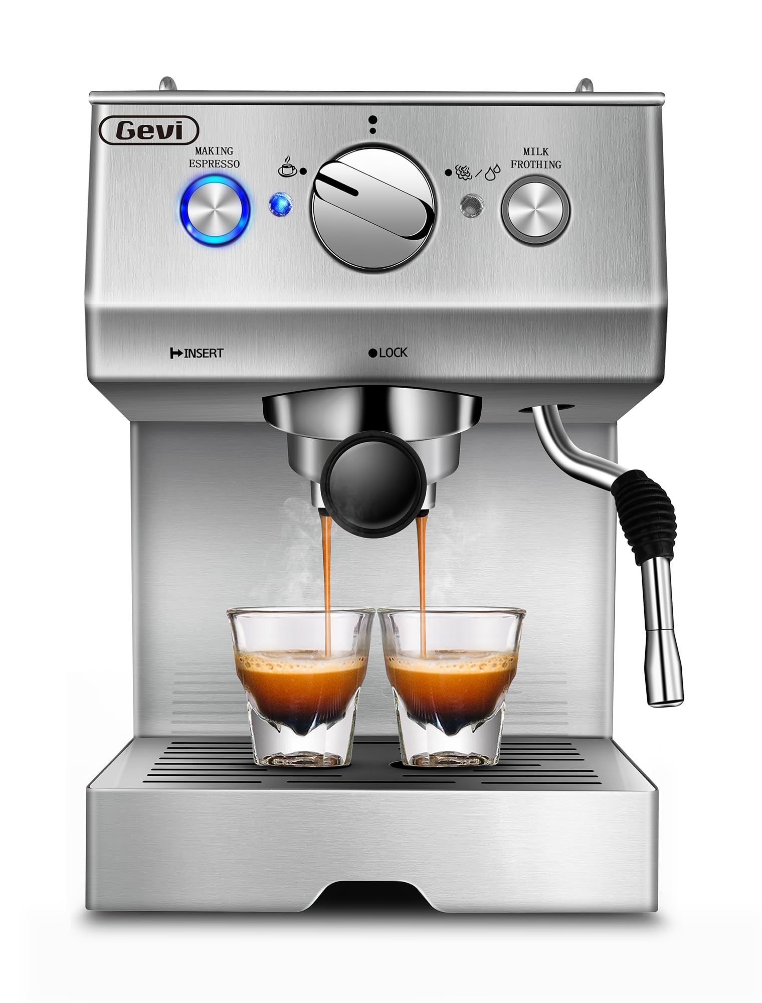 Photo 1 of Gevi Espresso Coffee Machine,Espresso Machine with Steamer, Compact Semi Espresso Maker with Milk Frother for Home, Stainless Steel Cappuccino Machine for Cappuccino, Latte, 1100W… Sandblasting Stainless Steel