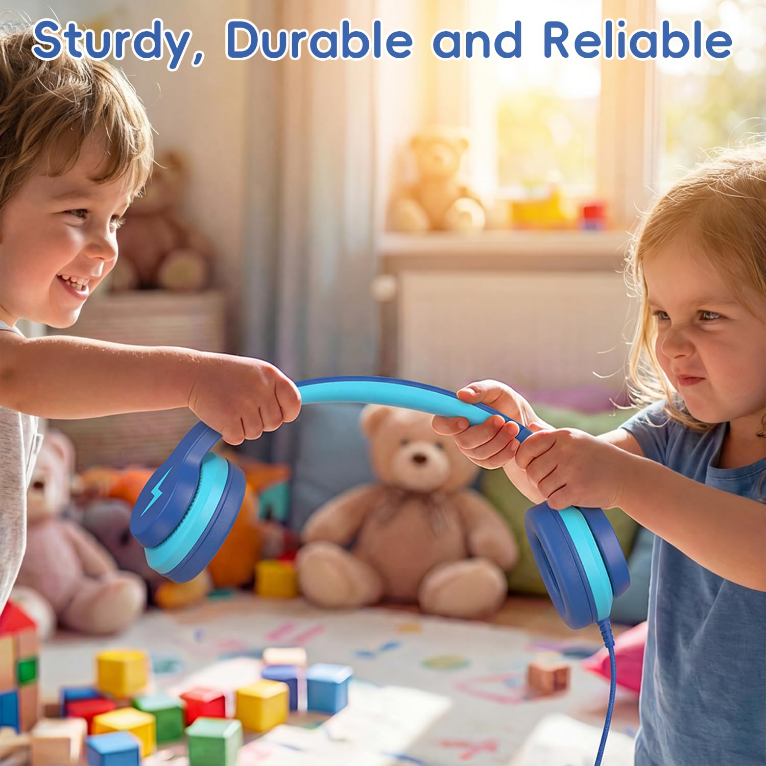 Candy Bila Cuffie per bambini, cuffie cablate per bambini sopra l'orecchio con microfono, limitatore di volume 85/94 dB, cuffie per ragazze e ragazzi, cuffie pieghevoli per apprendimento e