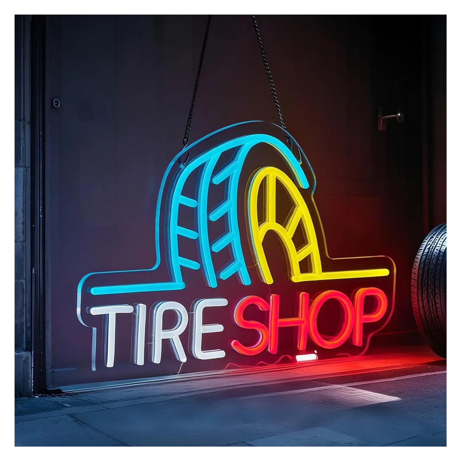 SHOUXI Sign Lamp Tire Shop Neon Sign, Automobile Cultural Symbol,Garage Logo, Cool Garage Decor 45cm