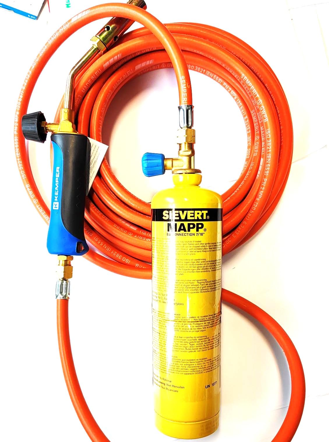 Adaptador para conectar bombonas de gas de 7/16" a quemadores de 3/8" + manguera de gas de 5 metros 3/8+3/8" | para uso externo