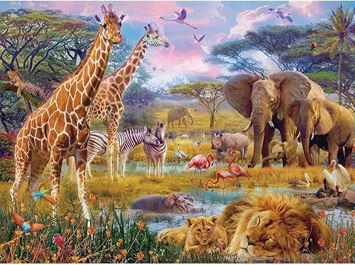 Bits and Pieces - Rompecabezas de 1000 piezas para adultos - Savannah Animals - Rompecabezas de escena de la selva de 1000 piezas por el artista Jan