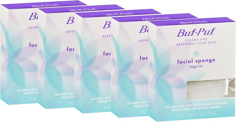 Esponja facial Buf-Puf branca, reutilizável, 5 unidades