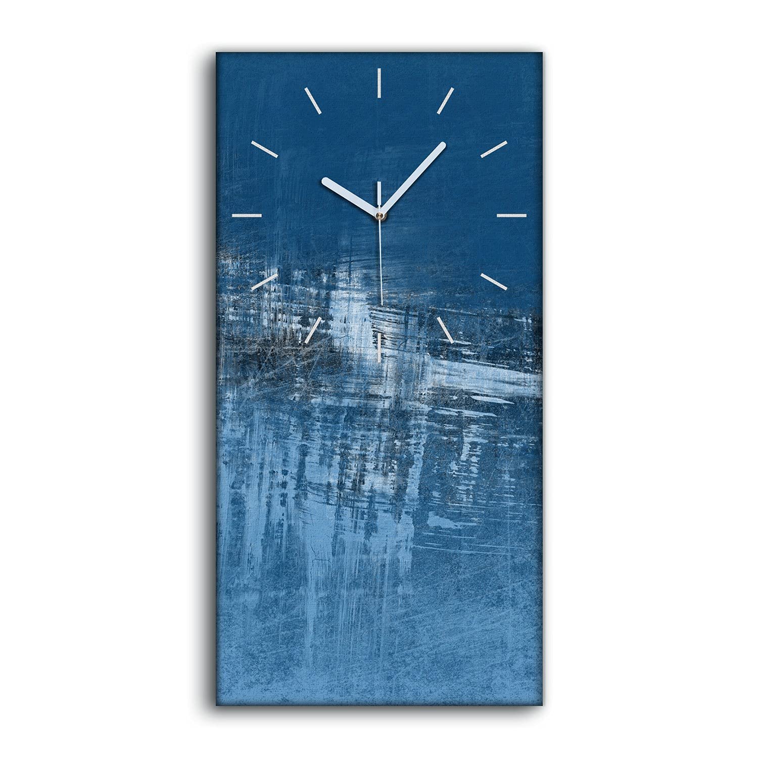 Horloge sur toile abstraite avec aiguilles blanches contrastées