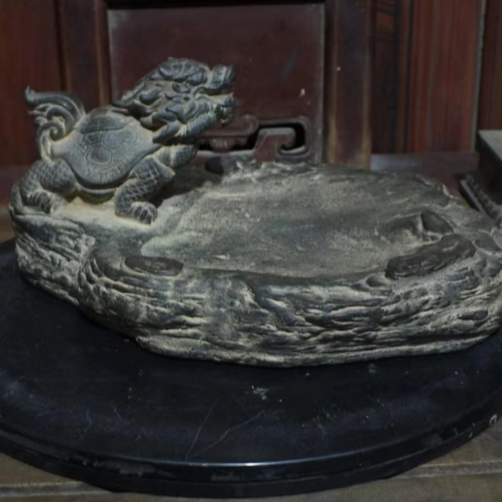 Pierre à encre en forme de tortue dragon de style chinois, 20 cm, calligraphie artisanale, décoration de style antique