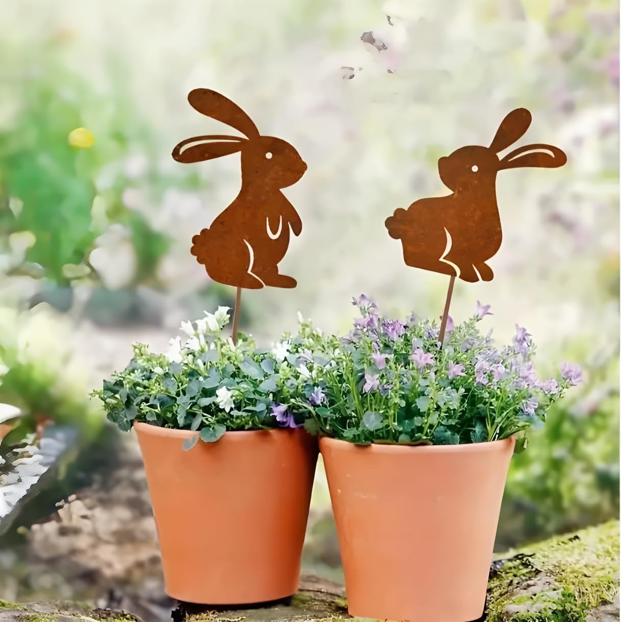yeeplo Set of 2 Rust Decoration for Garden Corten Steel Garden Stake Metal Flower Poppy Teleopea Garden Decoration Rust Trellis Flower Bed Stake Pot Stake Natural Rust (d)