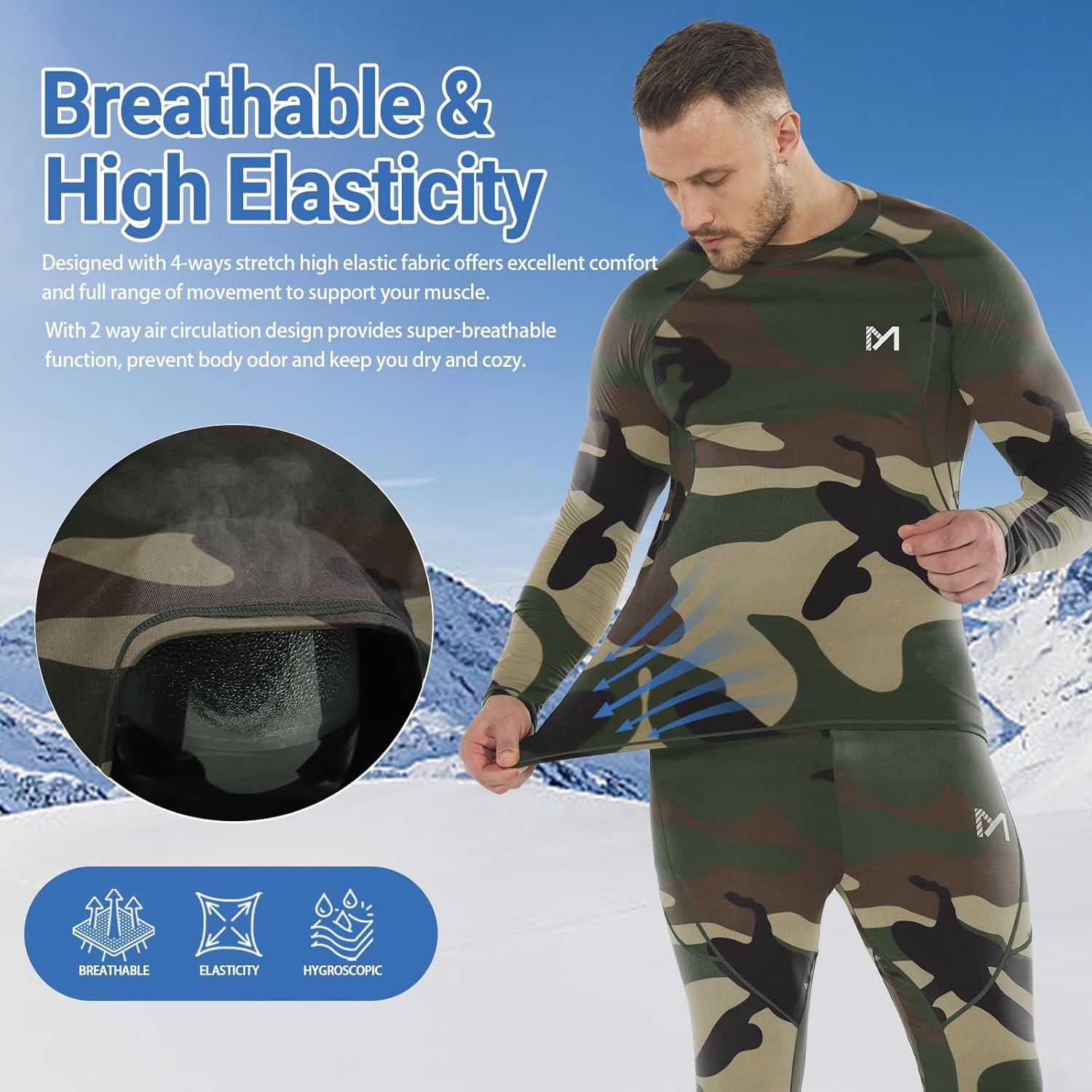 MEETYOO Thermal Underwear for Men,Men's Base Layer,2 Sets Long Johns Lined with Hunting Gear - Image 4