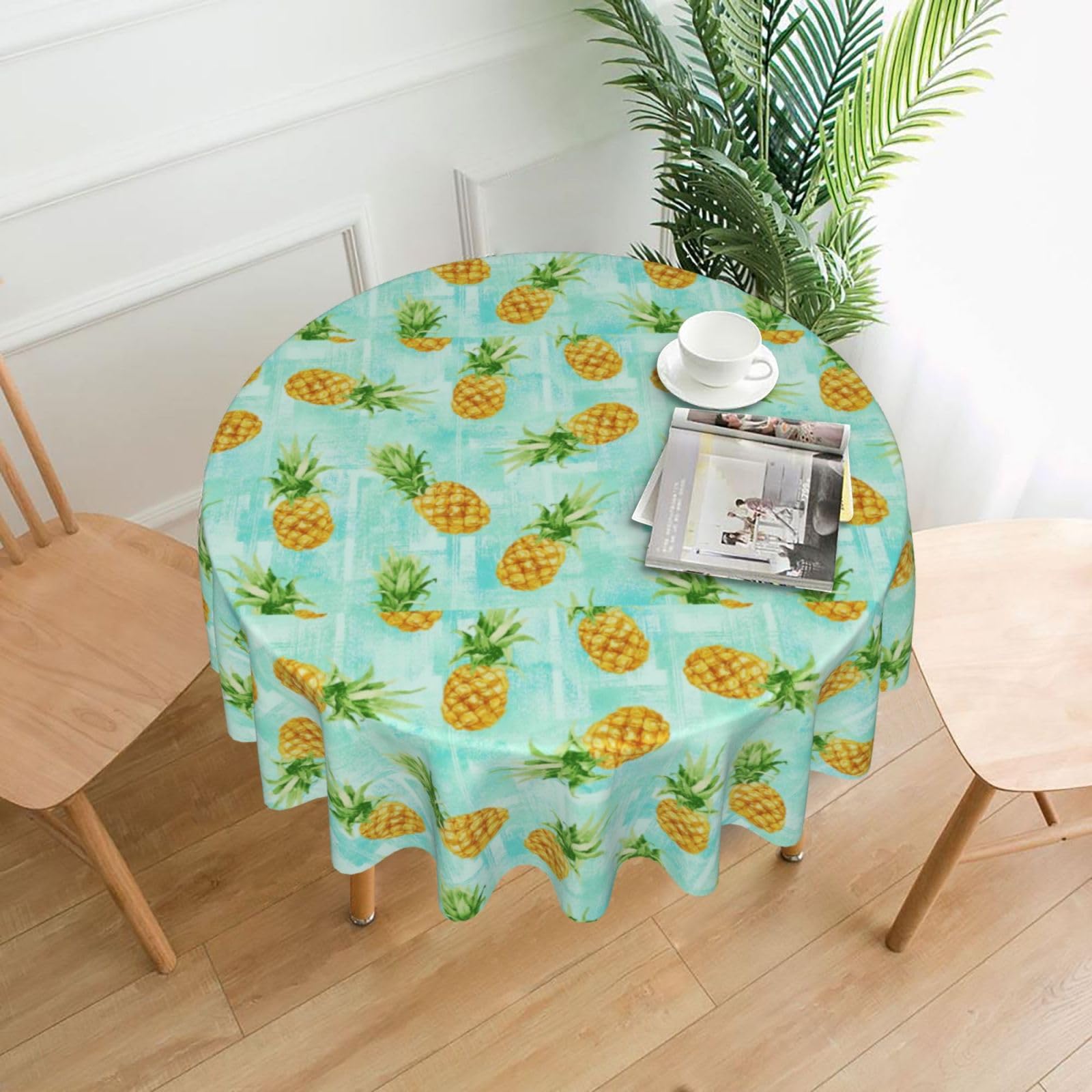 OXbnmm Green pineapple. Print Soft Round Tablecloth 60in Polyester Washable Cover Cozy Gift for Mom Housewarming