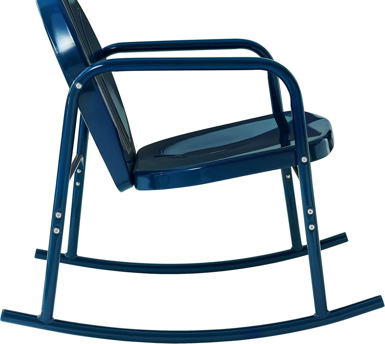 Crosley Furniture Griffith 3-Piece Outdoor Rocking Chair and Side Table Set, Retro Metal Bistro Patio Sets, Navy Gloss