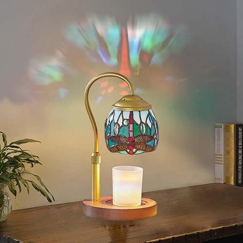 Dragonfly Tiffany-Style Candle Warmer Lamp with 2 Bulbs - Handcrafted