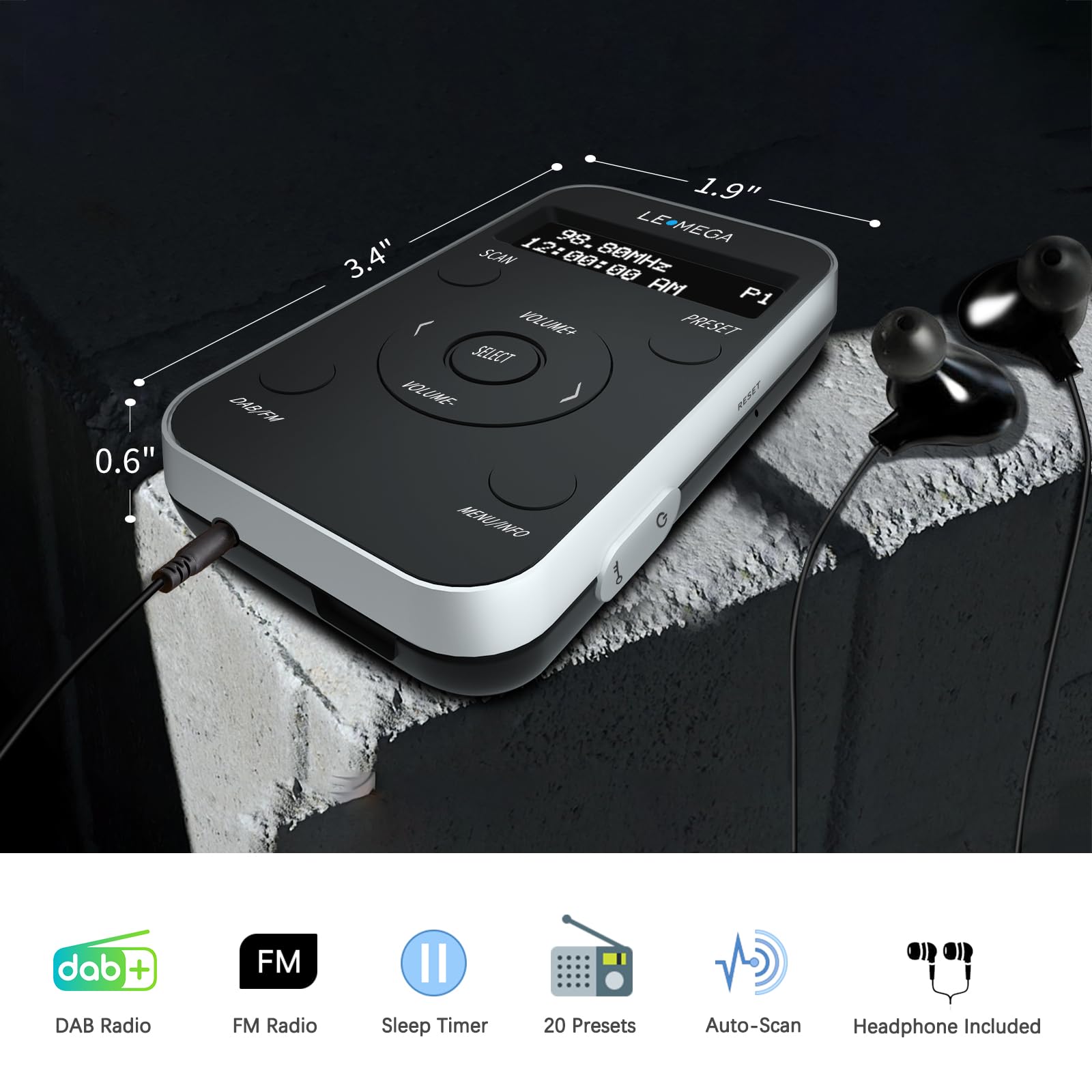 Lemege PR1L DAB Radio Portatile FM Rechargeable BlackSilver - Dettaglio