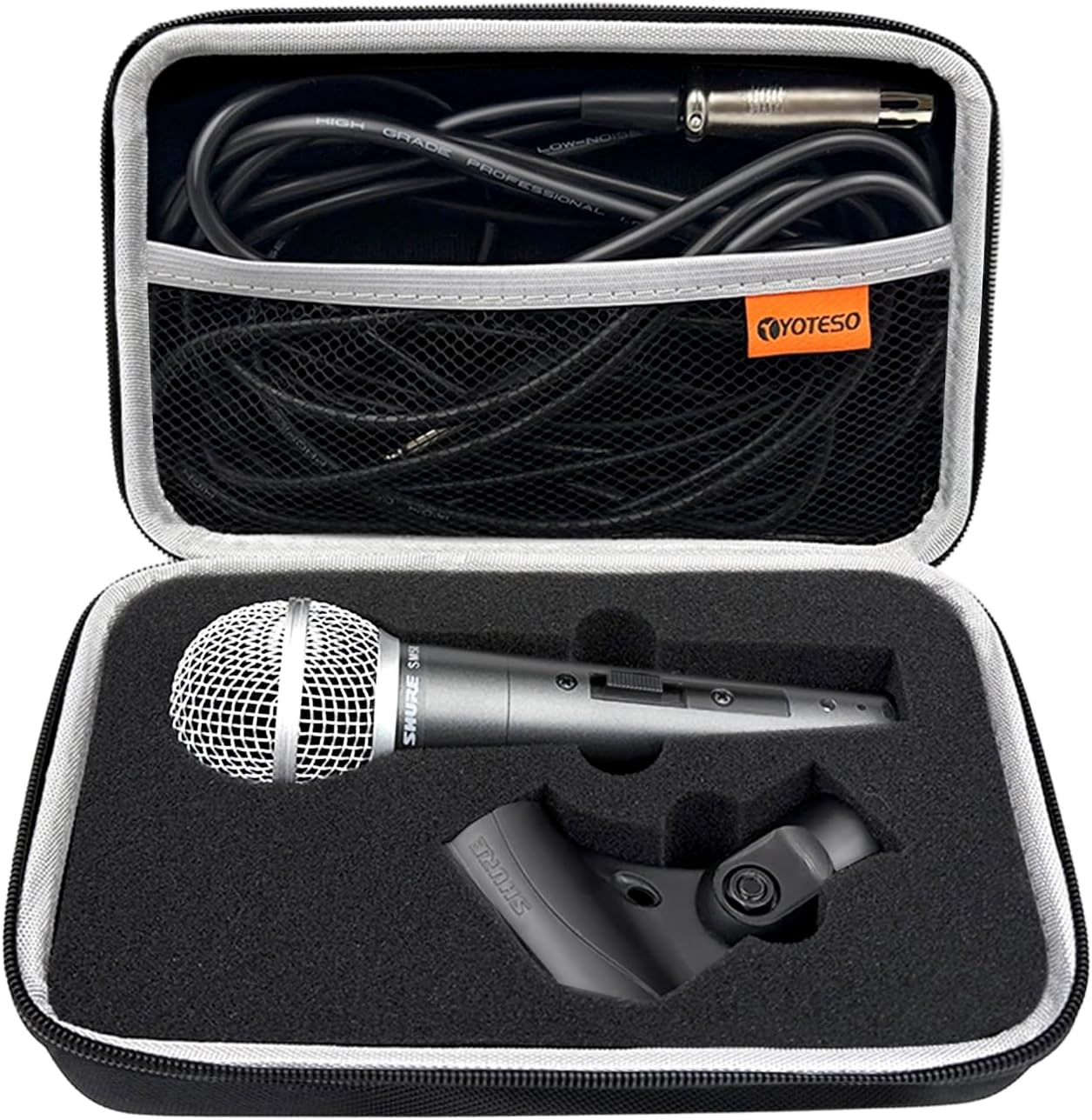Microphone Case Compatible with Shure SM58/ SM57/ PGA48/ SM58S/ BETA 58A/ PGA58 Cardioid Dynamic Vocal Microphones, Handheld Mic Karaoke Cover for A25D Stand Adapter and Cable - Box Only -Black