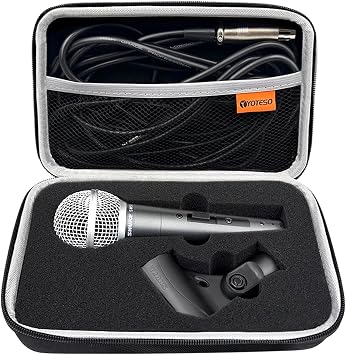 Microphone Case Compatible with Shure SM58/ SM57/ PGA48/ SM58S/ BETA 58A/ PGA58 Cardioid Dynamic Vocal Microphones, Handheld Mic Karaoke Cover for A25D Stand Adapter and Cable - Box Only -Black