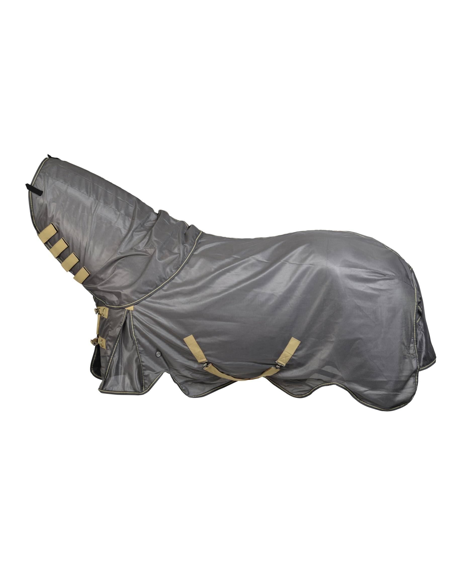 4Horses Fliegendecke Sorrent, für Pferde mit UV-Schutz 60+, atmungsaktives Mesh, abnehmbares Halsteil, Kreuzgurte, 0 g Sommerdecke