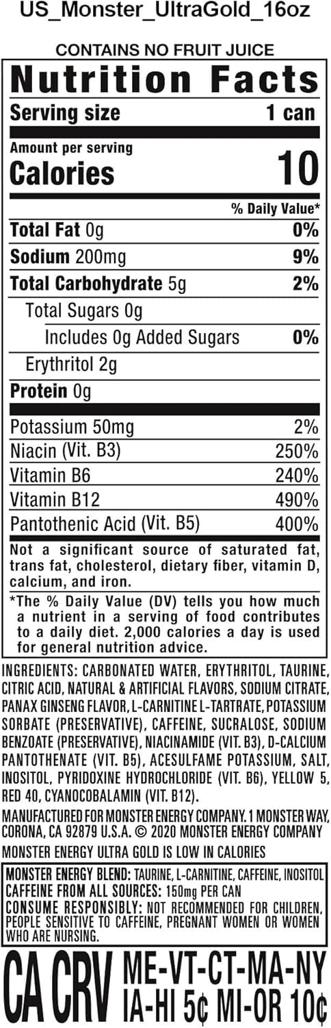Italian Gourmet Ultra Gold bevanda energetica Energy 24 x 500ml | Gusto ananas fruchtig, caffeina enthalten, senza zucchero e calorie in, Gesamtnettogewicht 12 L + Kostenlos Polpa 400g