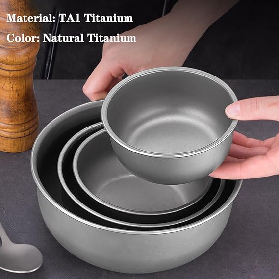 RUNEGASINI Titanium Bowl 1600ml, Large TA1 Pure Titanium Camping Pot, Extra Large Capacity 144g Bowl for Noodles, Salad, Mixing, Family Size Ultralight Cookware for Group Camping RT115T