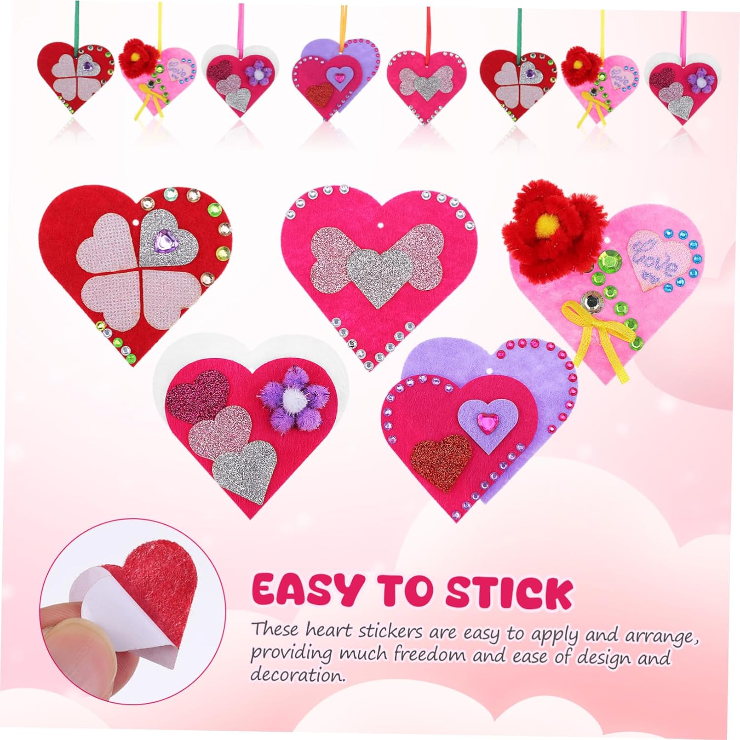 YARNOW 1 Set Valentine Foam Stickers Heart Stickers for DIY Crafts Scrapbooking Party Decorations Easy to Apply Heart Tags for Valentine Day and Weddings