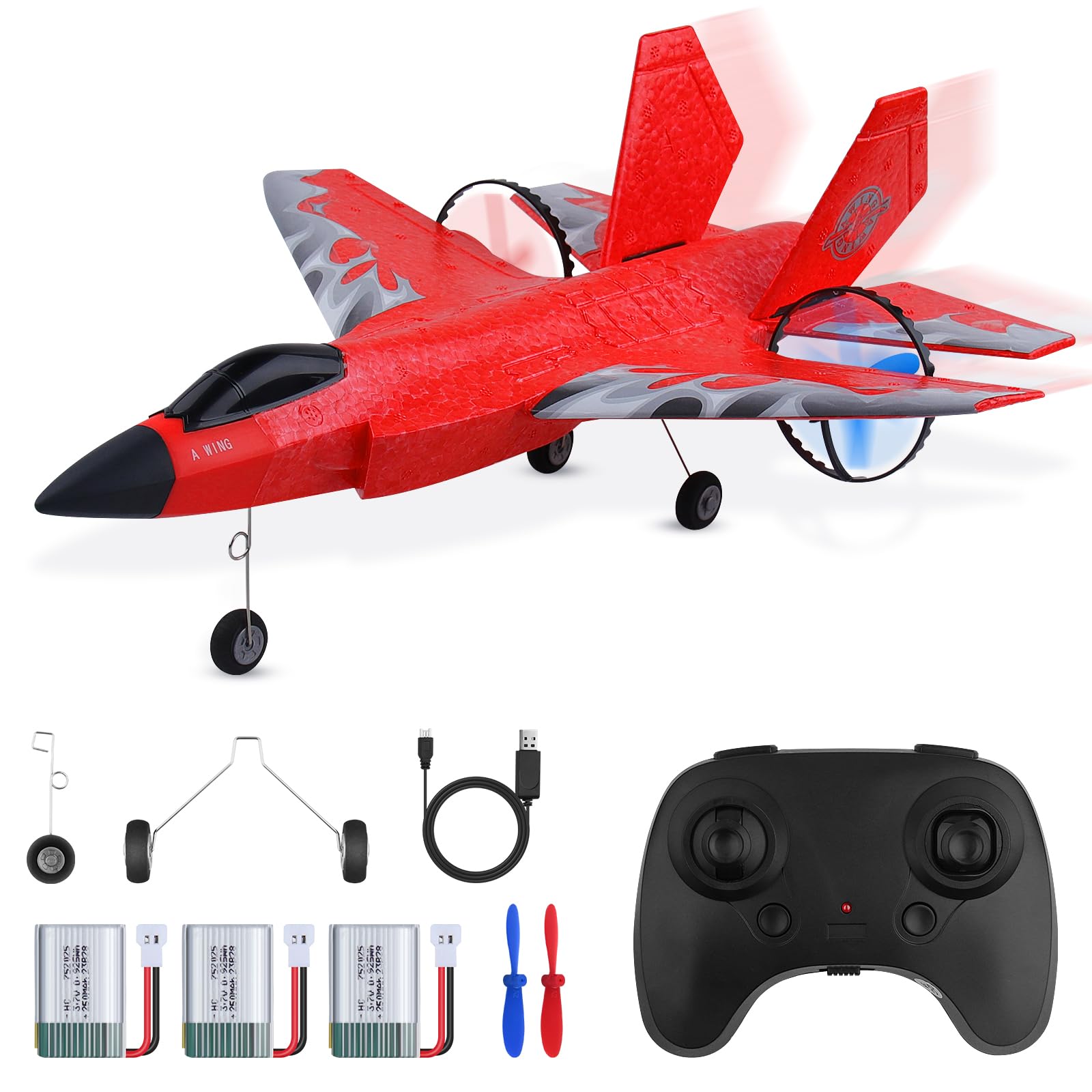 yusvwkjRC Plane, F35 Remote Control Plane with 3 Batteries, 2.4GHz Remote Control Airplane Fighter Toys RC Glider Easy to Fly for Kids Beginners Adults, USB Charging(Red)