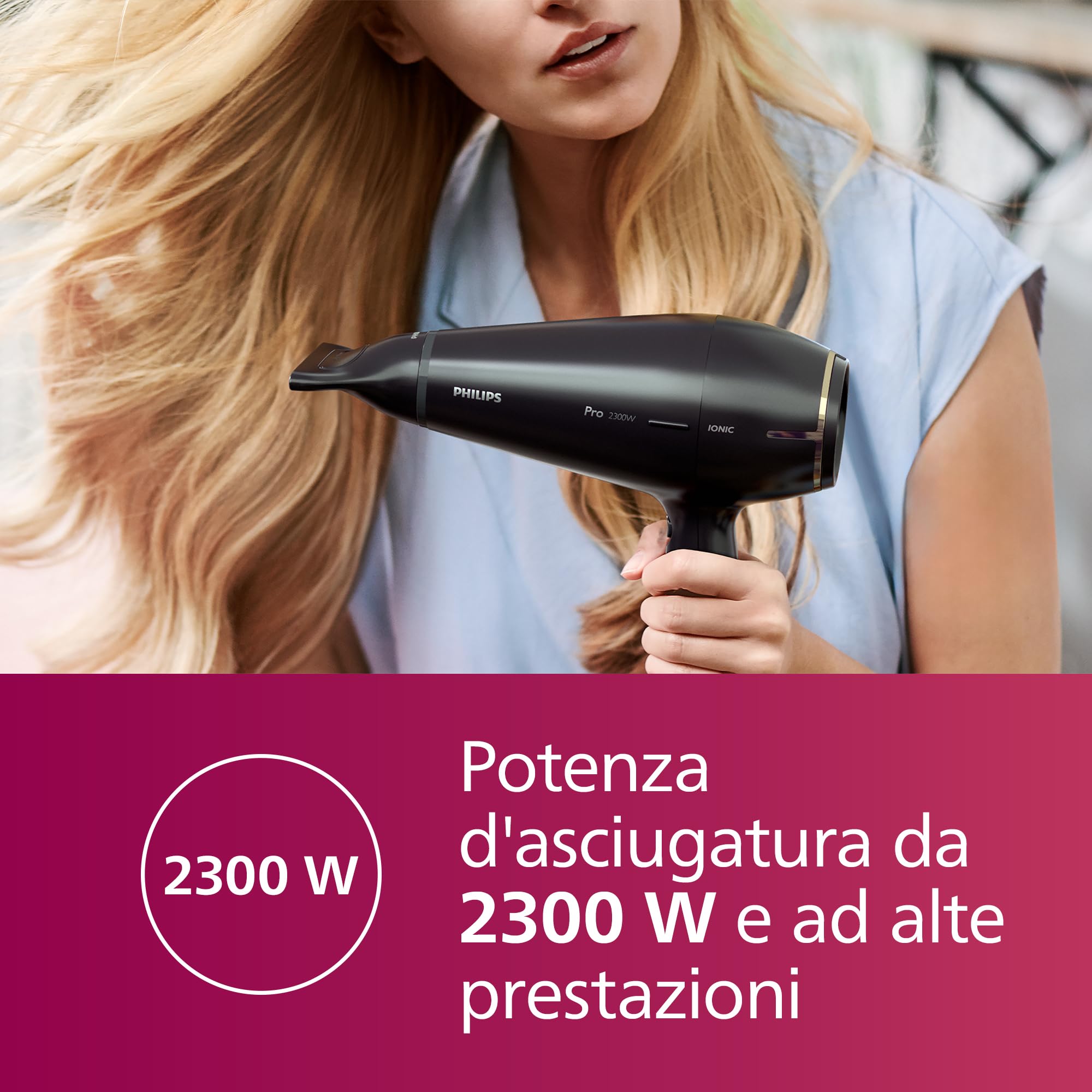 Philips Hair Dryer Prestige Pro, asciugacapelli professionale con 2 beccucci per lo styling, 2300 W, modello HPS920/00