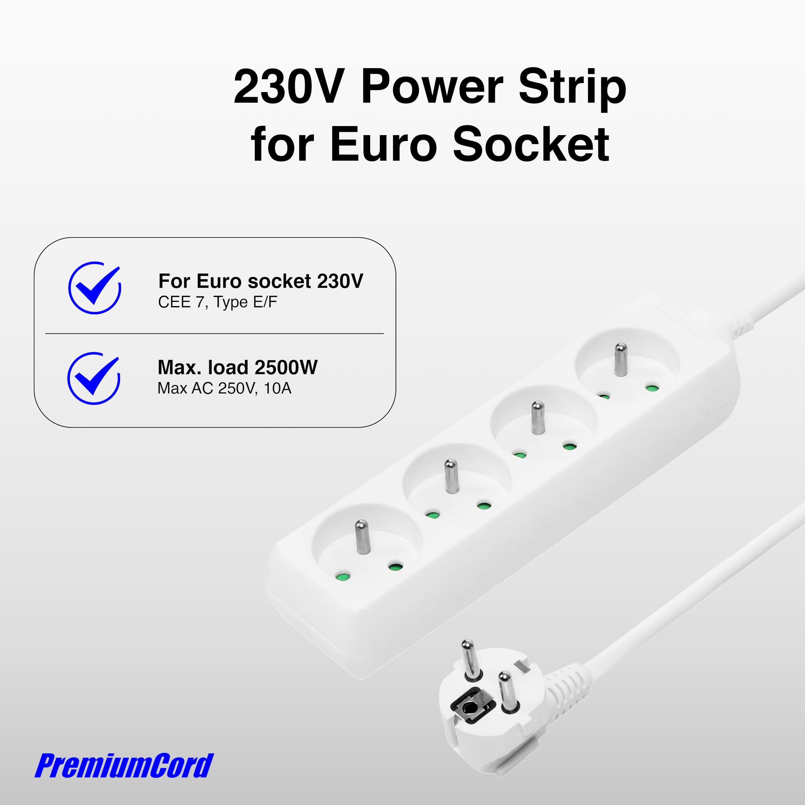 PremiumCord Multiprise 3m 4 Prises Françaises 230V Rallonge Sécurité Enfant Blanc