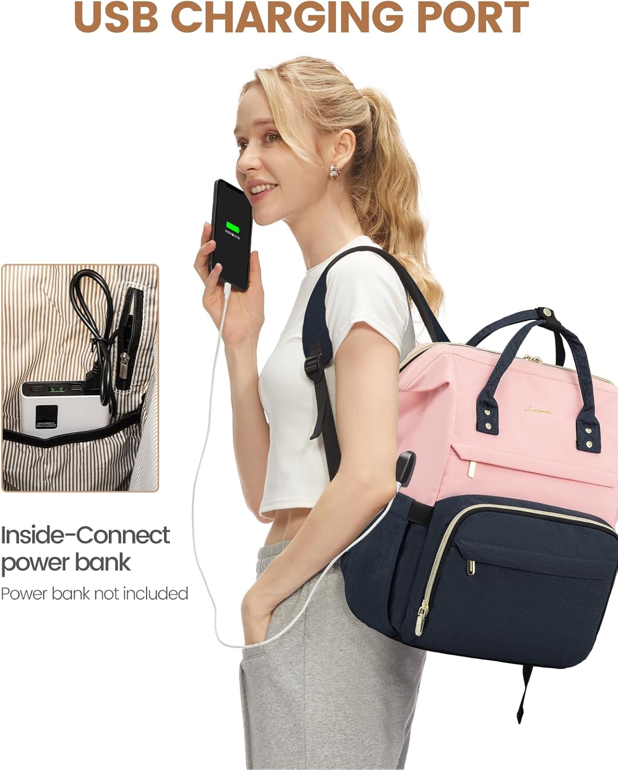 LOVEVOOK Laptop Backpack for Women Fashion Business Computer Backpacks Travel Bags Purse Doctor Nurse Work Backpack with USB Port, Fits 15.6-Inch Laptop Pink Navy