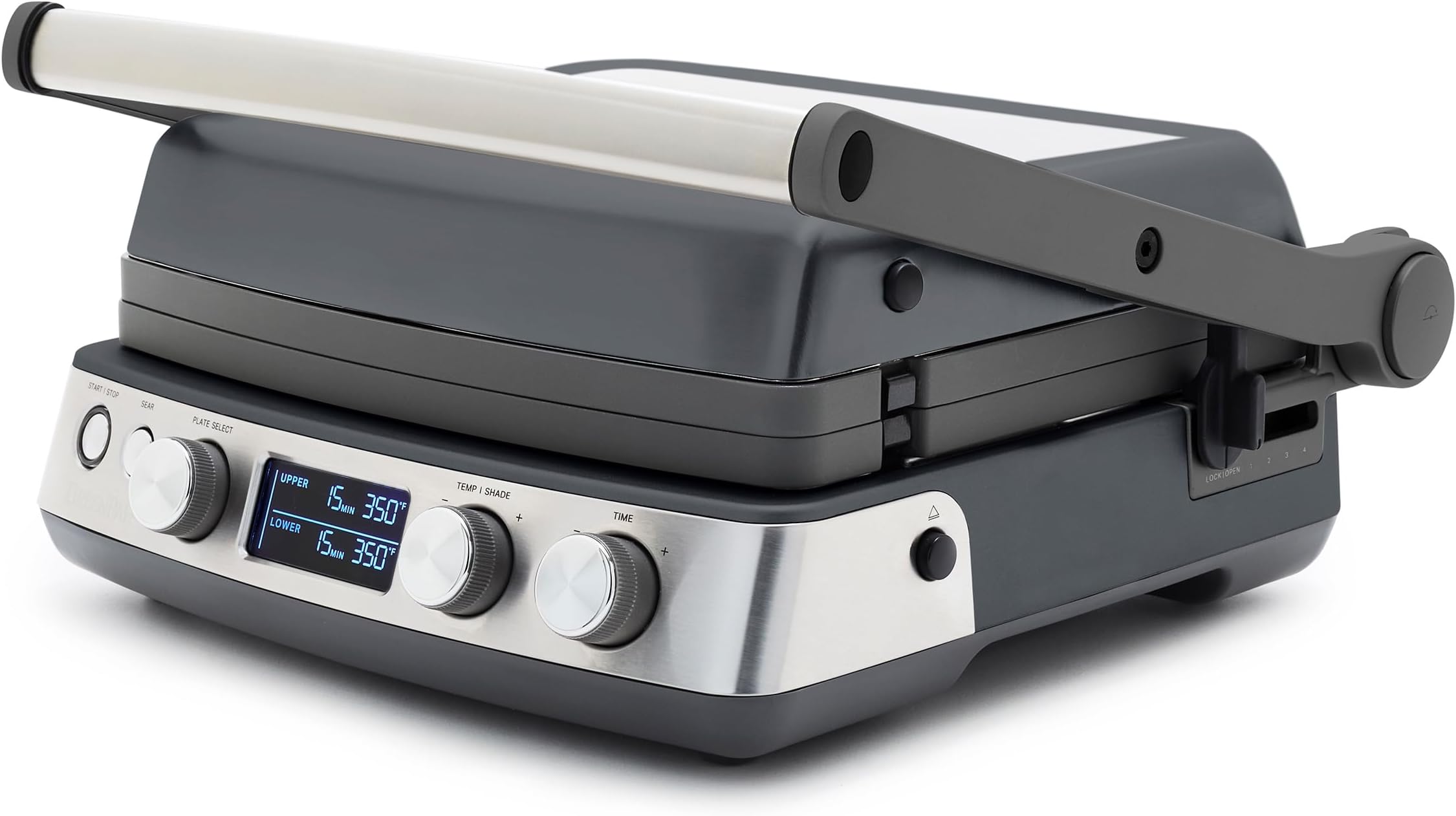 GreenPan Elite 7-in-1 Multi-Function Contact Grill & Griddle, Healthy Ceramic Nonstick Reversible Plates, Adjustable Shade & Shear, Closed Press/Open Flat Surface, PFAS-Free, Graphite
