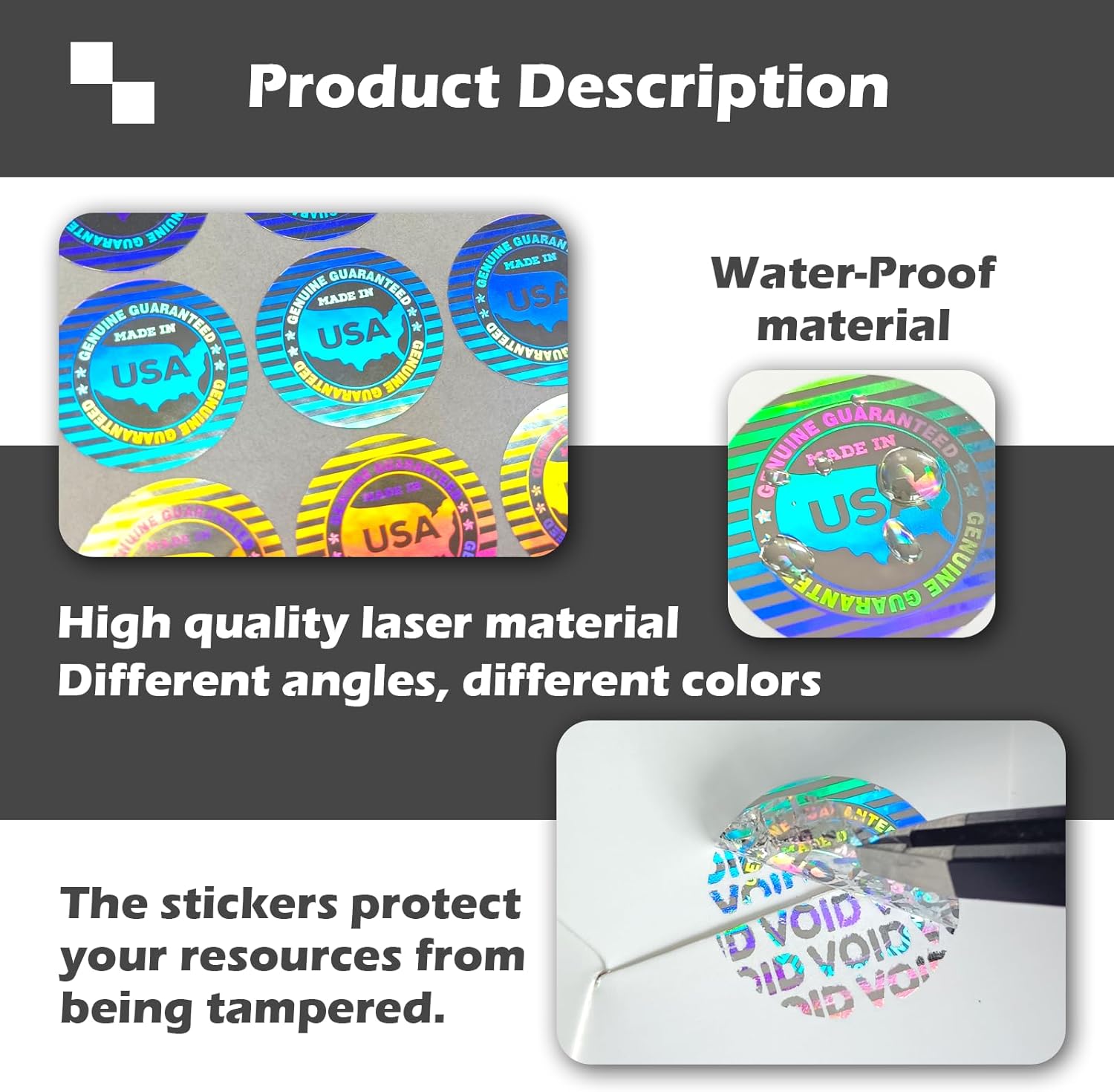 320pcs Hologram Tamer Proof Stickers Genuine high Security Warranty Void Seal Made in USA American Manufacturer Labels(0.8inch) - Image 2