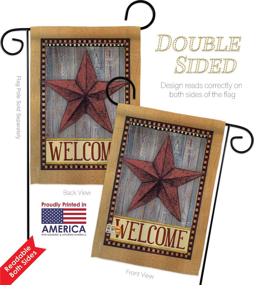 Welcome Country Barn Star Garden Flags Pack Living Primitive Farm Western American Rustic Cowboy Rural Ranch USA Applique Small Decorative Gift Yard House Banner Double-Sided Made In 13 X 18.5