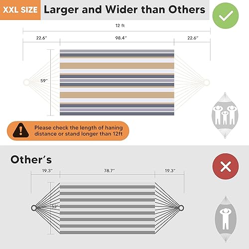 Miniatura 5 de SUNCREAT - Hamaca grande para árbol, solo tela de árbol para exteriores, rayas café