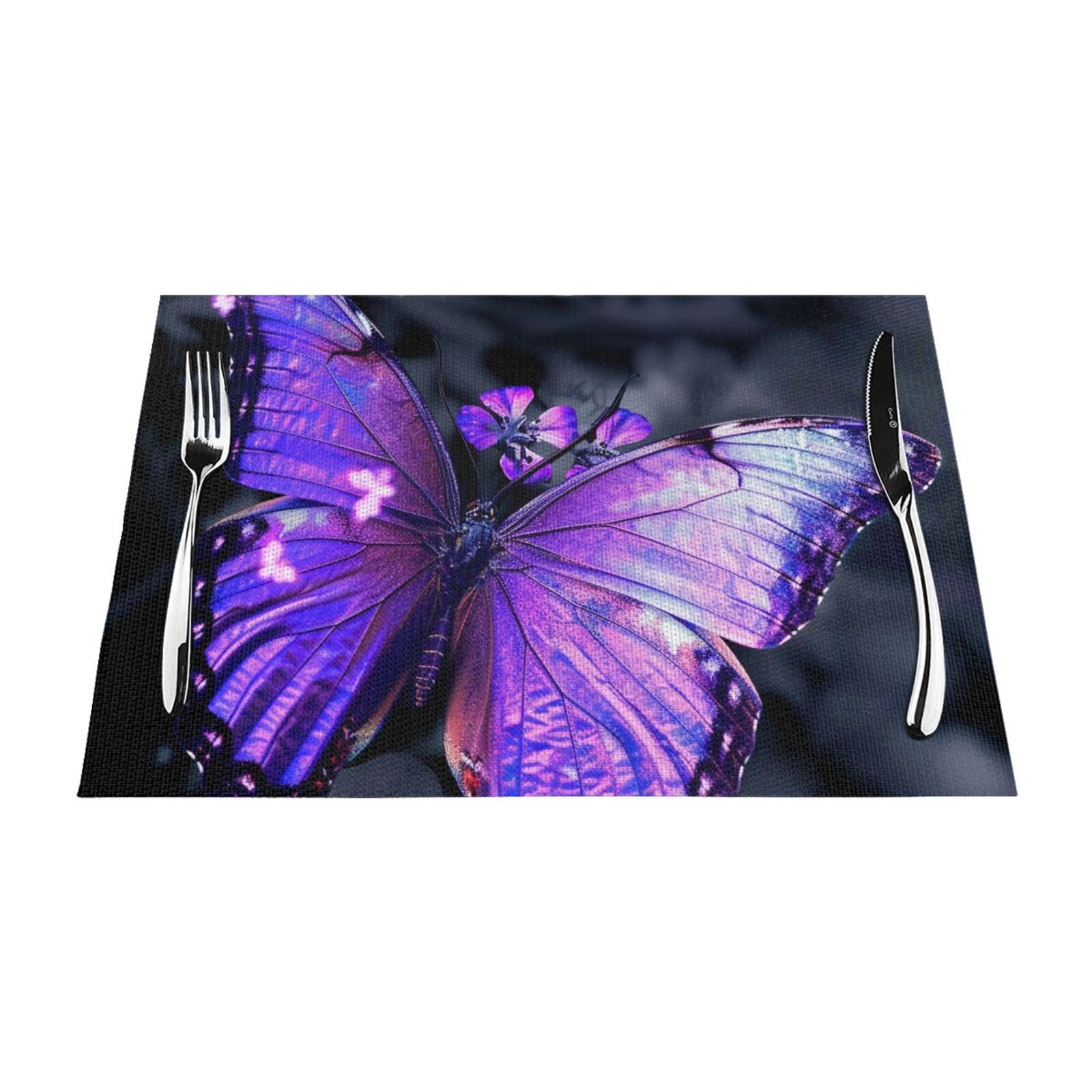 Butterfly Printed PVC Placemat 1 PCS for Kitchen Dining Table Heat-resistand Washable Table Mats 18x12 in