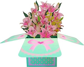 Lily Folral Pop Up Thank you Card, Teacher Appreciation Card, Handmade Flowers Box Greeting Cards with Note and Envelope for New Year Anniversary Valentines Day Mothers Day