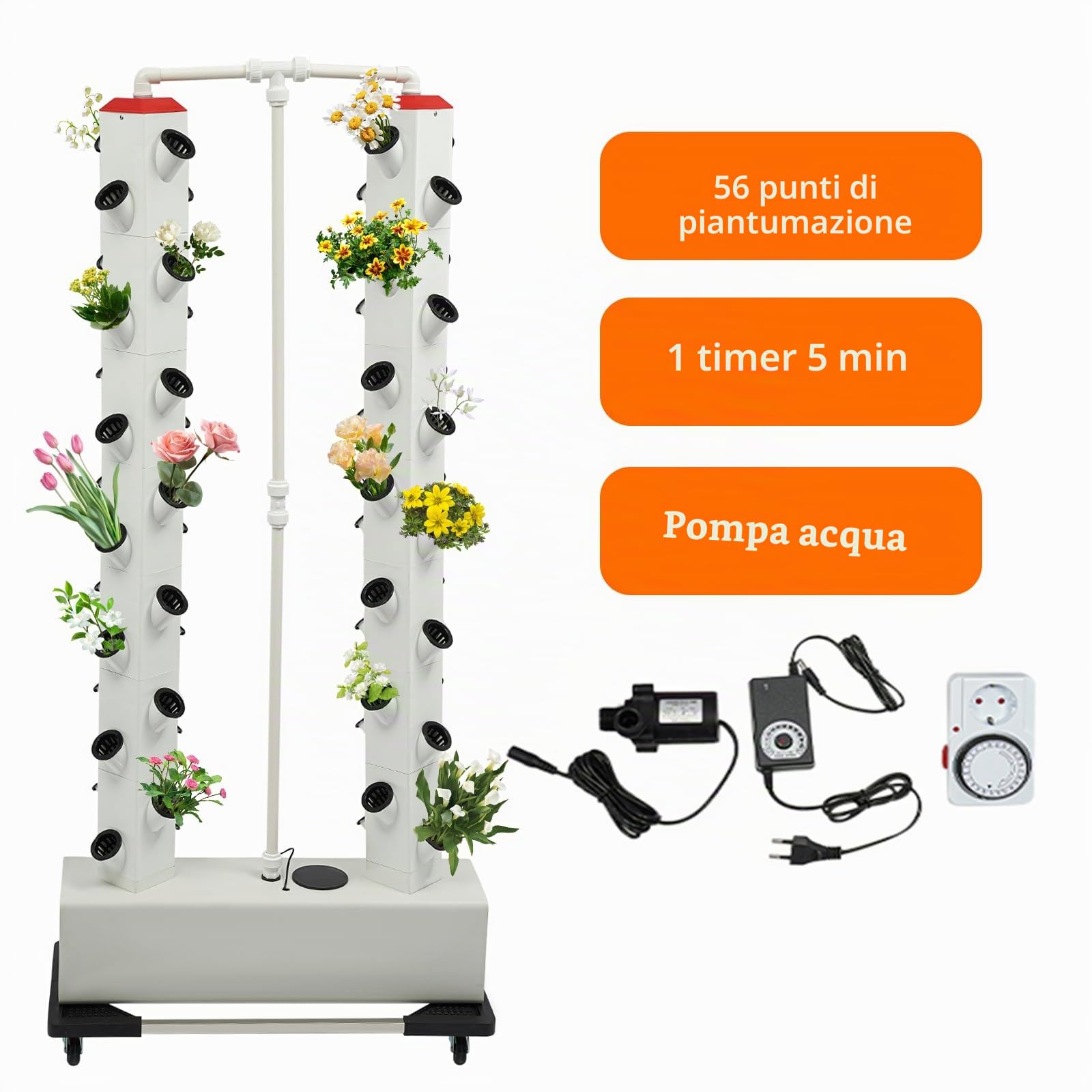 Sistema Idroponico 56 Pods – Torre Idroponica Verticale con Serbatoio Acqua 30 L, Sistema Aeroponica per Coltivare Erbe, Frutta e Verdura in Casa