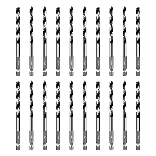 SALI Brad Point - Juego de 20 brocas de acero al carbono de 14 pulgadas con vástago hexagonal de 14 pulgadas para madera dura, madera contrachapada,