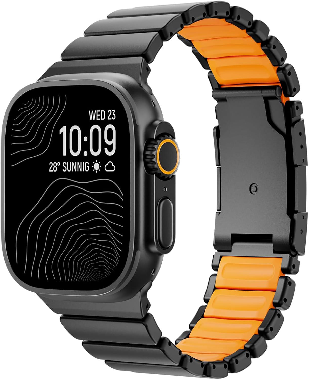 Titanium Band Compatible with Apple Watch Ultra 3/2/1 Band 49mm For iwatch Series 11 10 46mm 45mm 44mm 42mm SE 3/2/1 9 8 7 6 5 4 Men Women,Rubber Lining With Stainless Steel Buckle Black-Orange 49mm/46mm/45mm/44mm/42mm(Series 3 2 1)