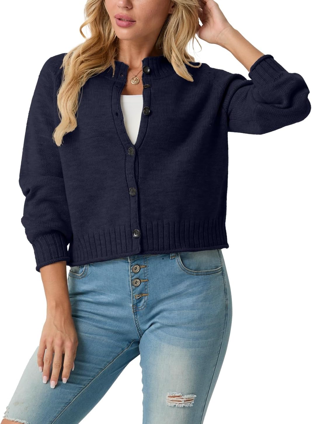 GRECERELLE Womens Cardigan Sweater Open Front Long Sleeve Crew Neck Button Down Knit Casual Jacket, S-2XL - Image 5