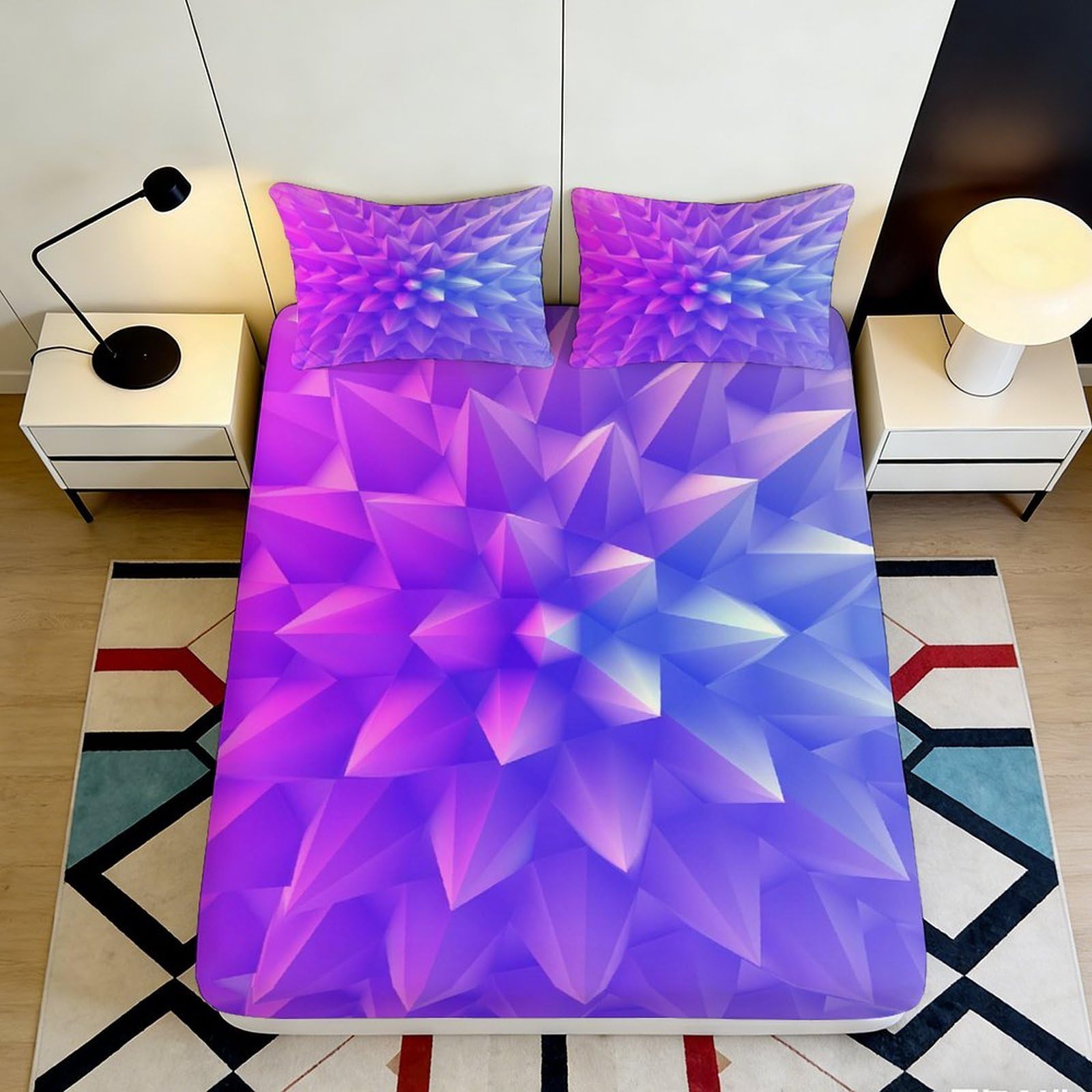 Qjzxknhpgr Style-1 3D Printed Purple Blossom Fitted Sheet Microfiber Soft Floral Gradient Bed Cover For Bedroom Guest Room Decor 90X200x25cm